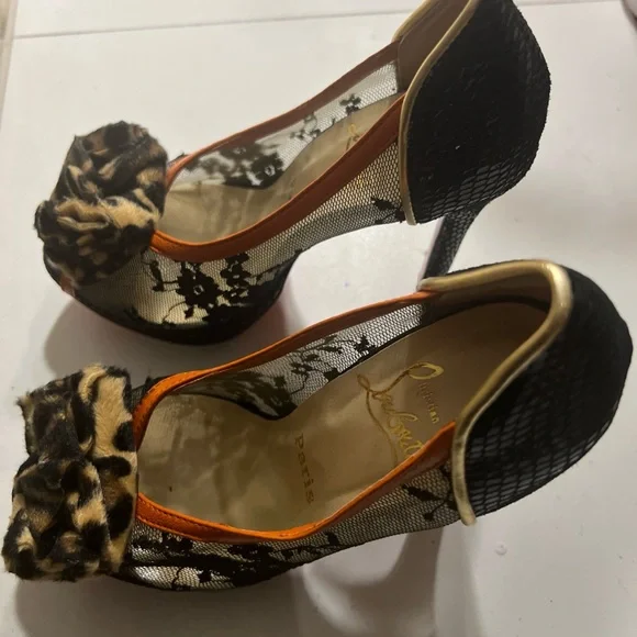 $1695 CHRISTIAN LOUBOUTIN SNAKESKIN/ LACE / LEOPARD PONY HAIR HEELS SZ 37 - Picture 3 of 14